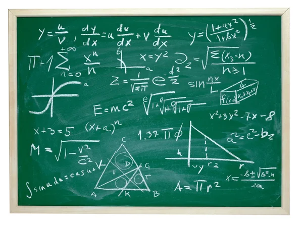 Fórmulas matemáticas en la educación pizarra escolar — Foto de Stock