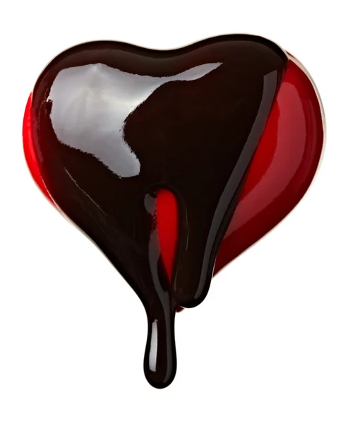 Jarabe de chocolate fugas corazón forma amor — Foto de Stock
