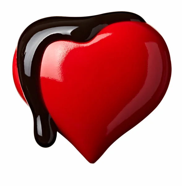 Chocolate syrup leaking heart shape love — Stock Photo, Image