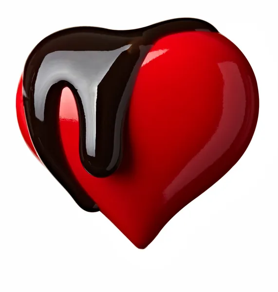 Chocolate syrup leaking heart shape love — Stock Photo, Image