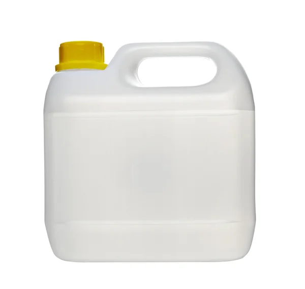 Recipiente de galão branco com água ou gasolina — Fotografia de Stock