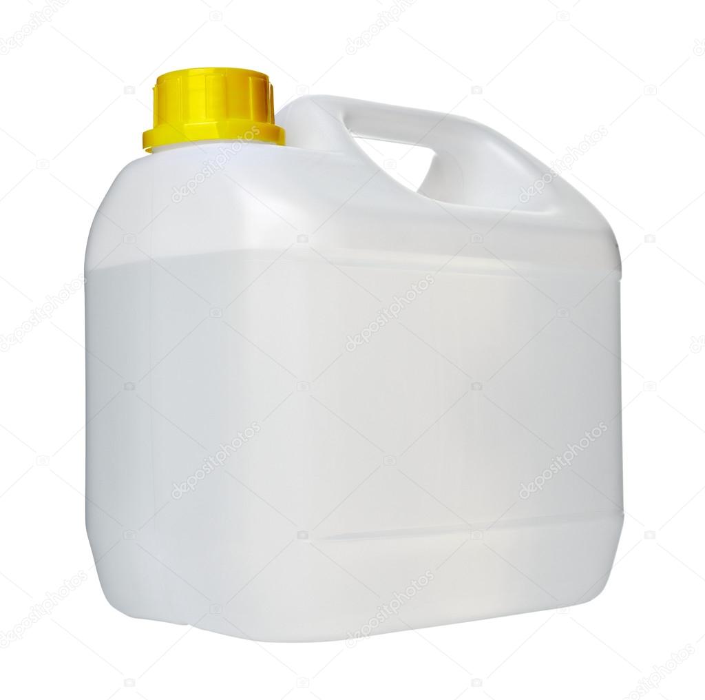 white gallon container with water or gasoline