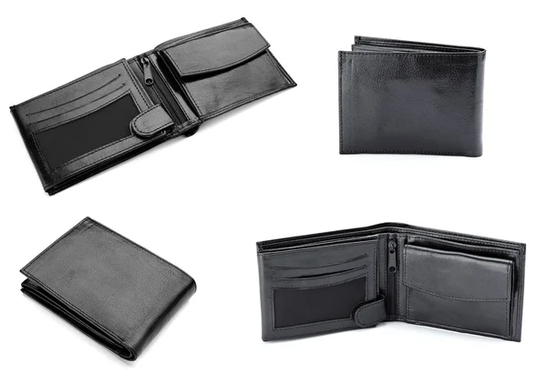 Svart läder plånbok finans pengar — Stockfoto