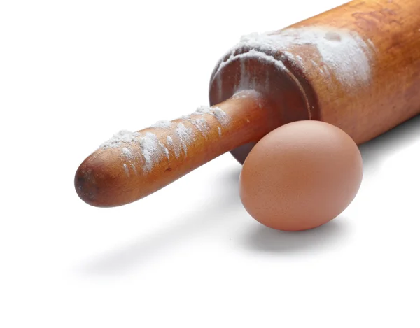 Rolo de pino, ovo fim farinha assar alimentos — Fotografia de Stock