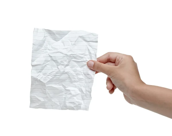 Hand holding blank crumpled message note — Stock Photo, Image