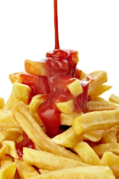 Hasábburgonyával, és ketchup egészségtelen gyorsétterem — Stock Fotó