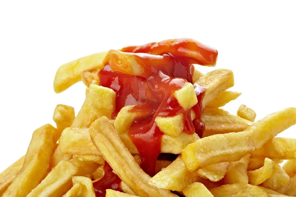 Batatas fritas e ketchup fast food pouco saudável — Fotografia de Stock