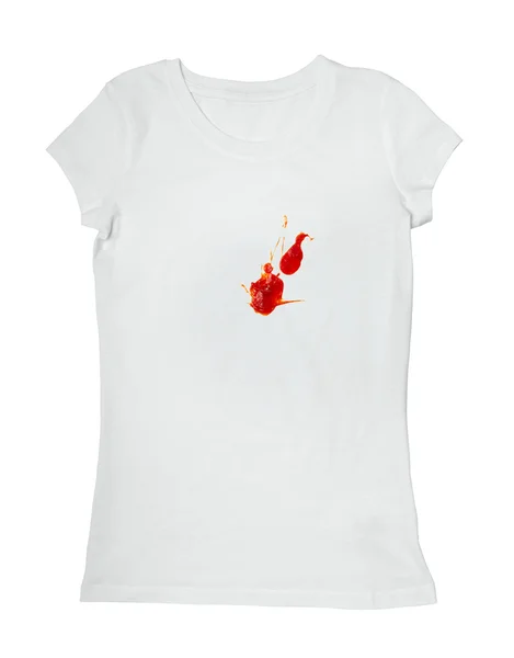 Ketchup mancha sujo t-shirt roupas — Fotografia de Stock