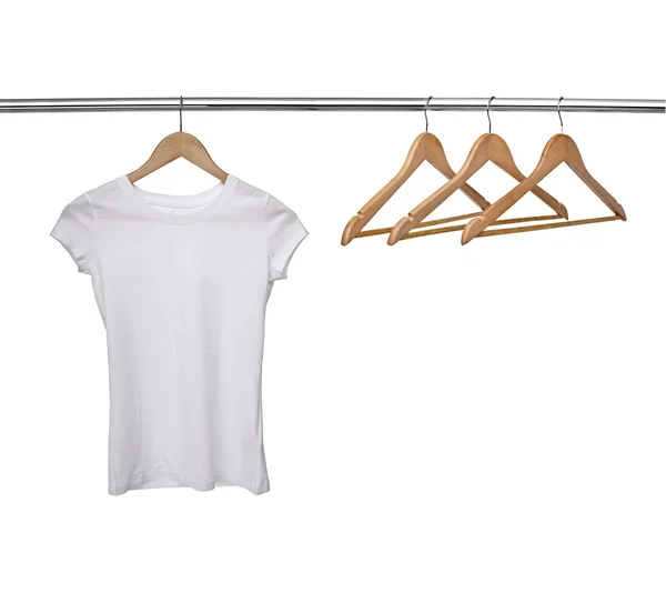 White t shirt on cloth hangers — Stockfoto