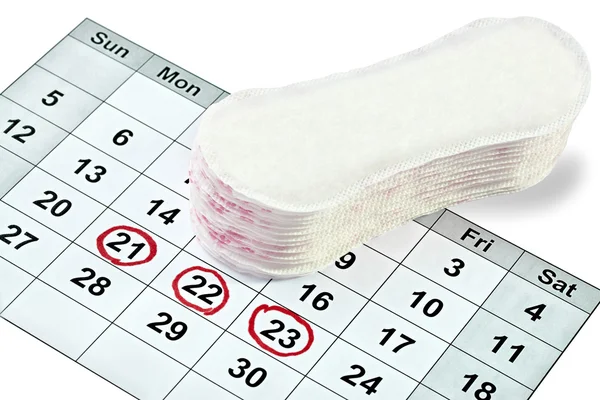 Mulher higiene proteção menstruação período cuidados de saúde calendas — Fotografia de Stock