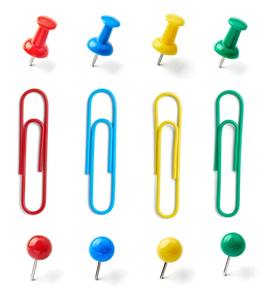 Push pin thumbtack paper clip office business — Stock Photo, Image