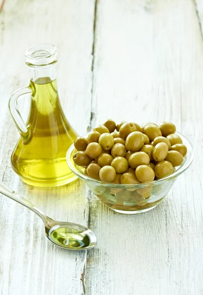 Olive oil condiment vegeterian food — Stock Photo, Image