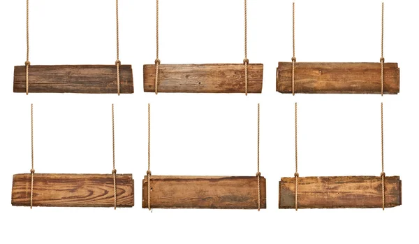 Holzschild Hintergrund Nachricht Seil hängen — Stockfoto