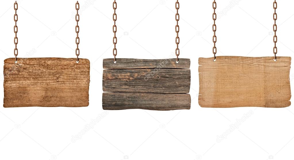 Wooden sign with chain hanging background message — Stock Photo