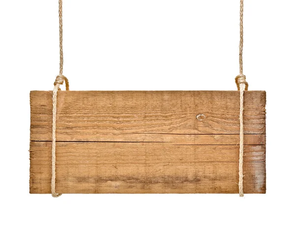 Señal de madera mensaje de fondo cuerda colgando — Foto de Stock
