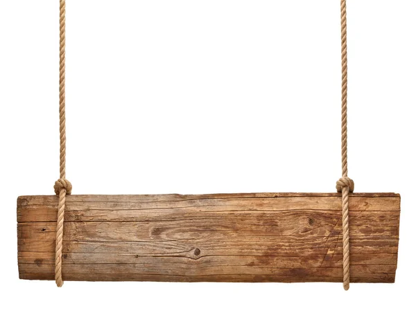 Sinal de madeira mensagem de fundo corda pendurada — Fotografia de Stock
