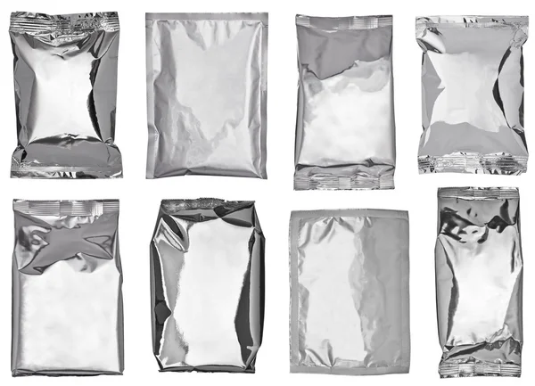 White silver aluminum paper bag package food template — Stock Photo, Image