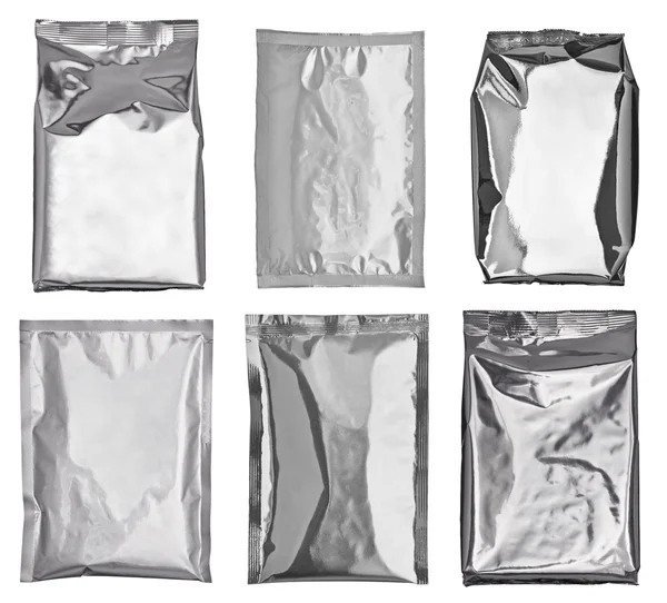 Plantilla de comida de paquete de bolsa de papel de aluminio blanco plata —  Fotos de Stock