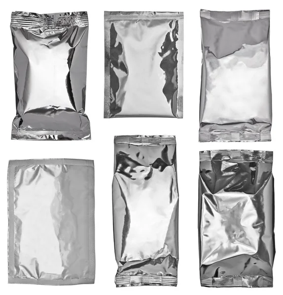 ホワイト シルバー アルミ紙バッグ パッケージ食品テンプレート — ストック写真