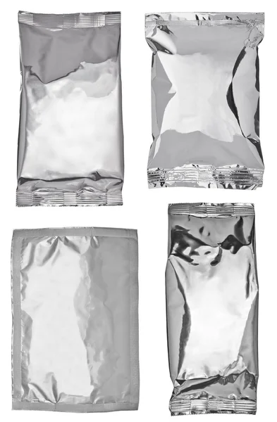 Weiße silberne Aluminium-Papiertüte Verpackung Lebensmittel Vorlage — Stockfoto