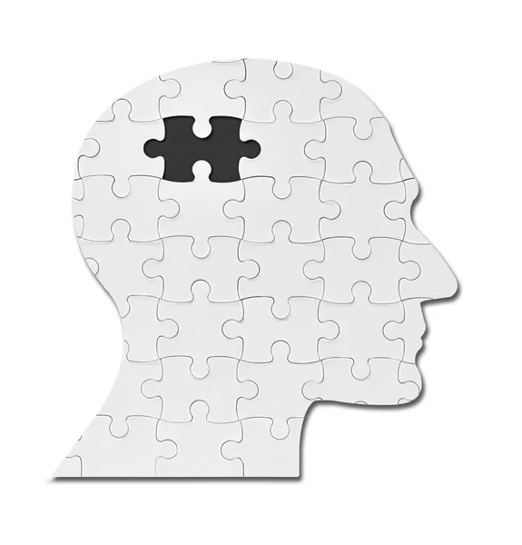Jogo de puzzle solução cabeça silhueta mente cérebro — Fotografia de Stock