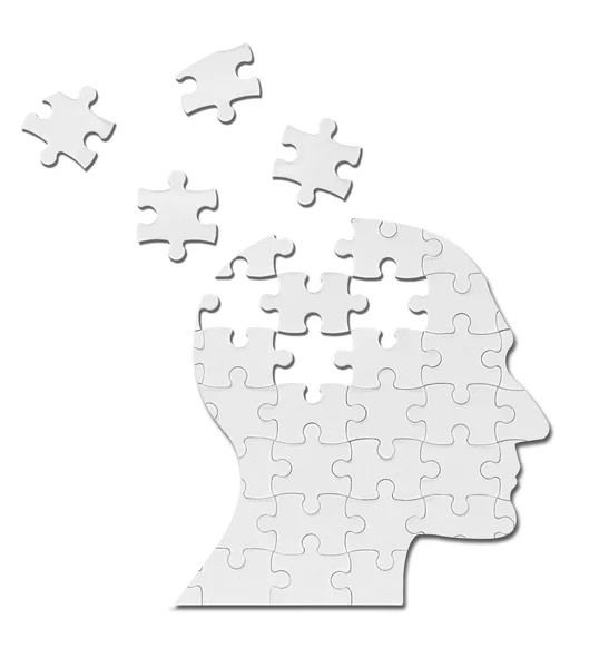 Puzzle game solution head silhouette mind brain — Stock Photo, Image
