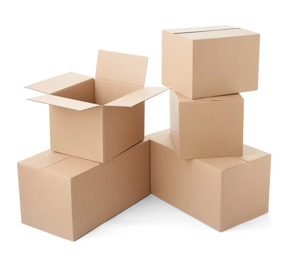 Paquete de caja de cartón que mueve la pila de entrega de transporte — Foto de Stock
