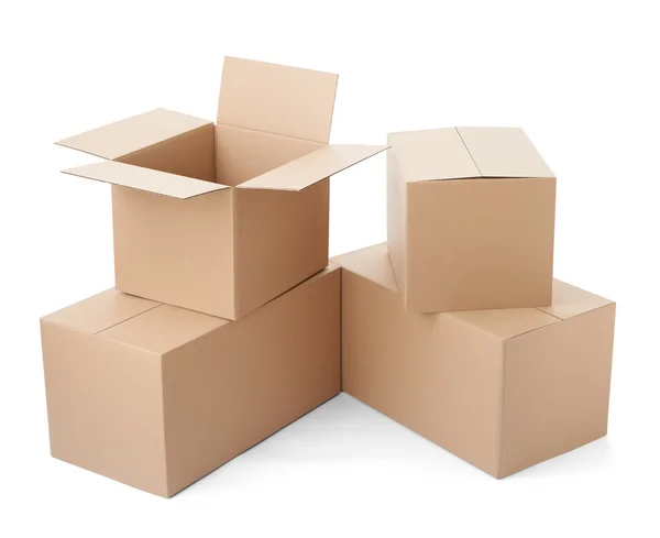 Pacote de caixa de papelão em movimento pilha de entrega de transporte — Fotografia de Stock