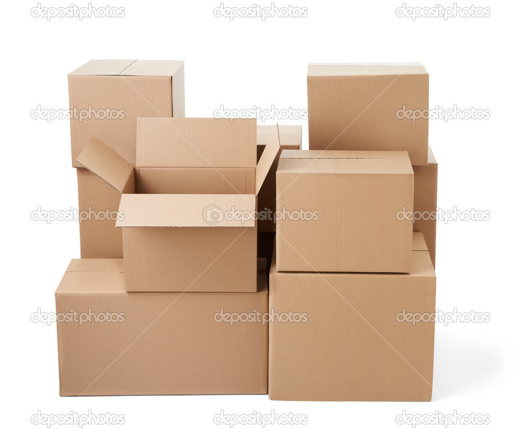 cardboard box package moving transportation delivery stack