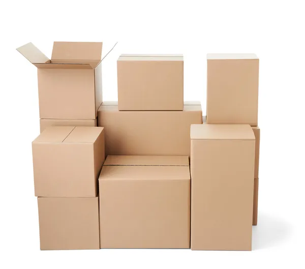 Cardboard box package moving transportation delivery stack — Stock Photo, Image