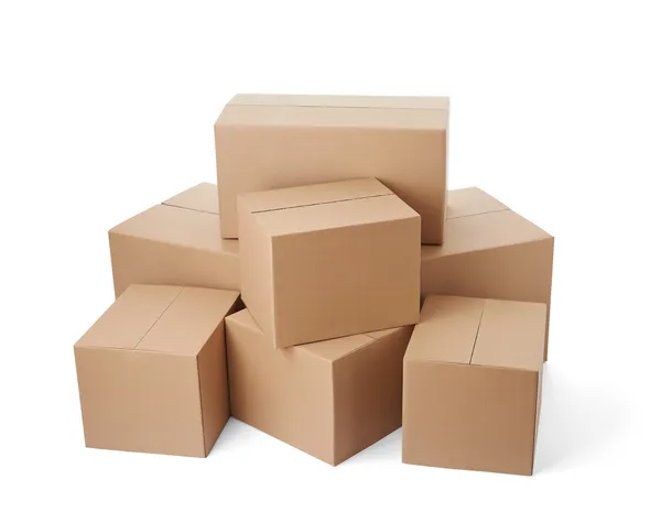 Cardboard box package moving transportation delivery stack — Stock Photo, Image