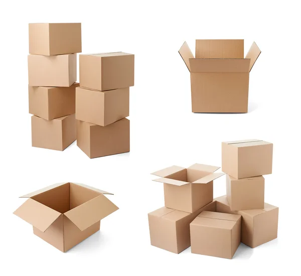 移动运输交货的纸板盒包 — 图库照片