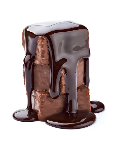 Jarabe de chocolate y pastel dulce postre alimentos — Foto de Stock