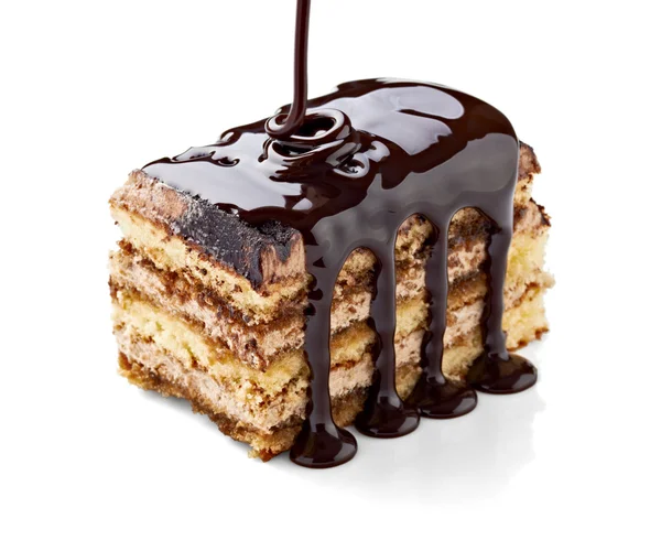 Xarope de chocolate e bolo doce comida de sobremesa — Fotografia de Stock