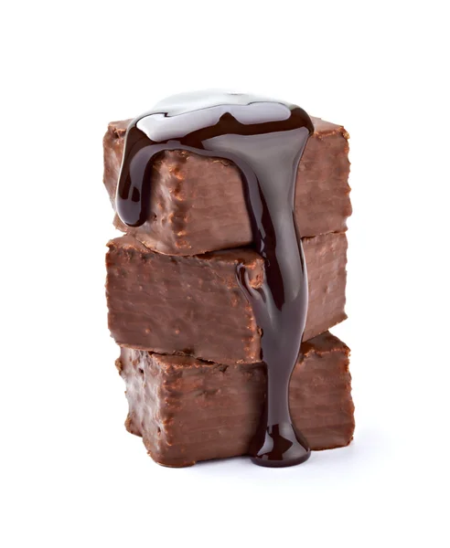 Jarabe de chocolate y pastel dulce postre alimentos —  Fotos de Stock