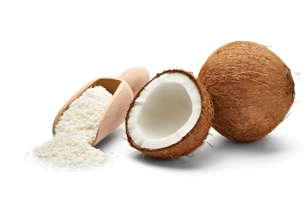 Kokosnoot geaard gedroogde vlokken fruit eten — Stockfoto