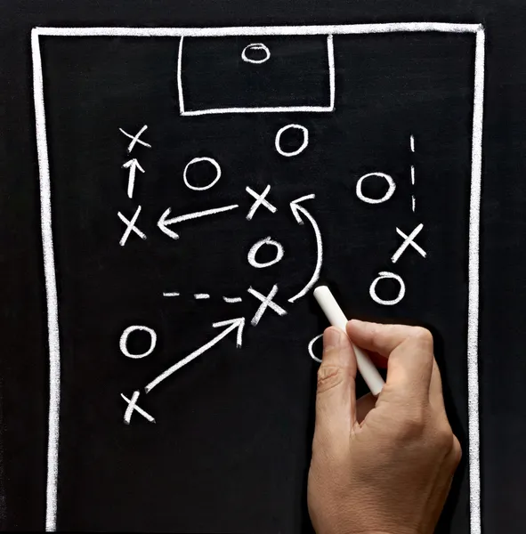 Close up of a soccer tactics drawing on chalkboard — Stock Photo, Image