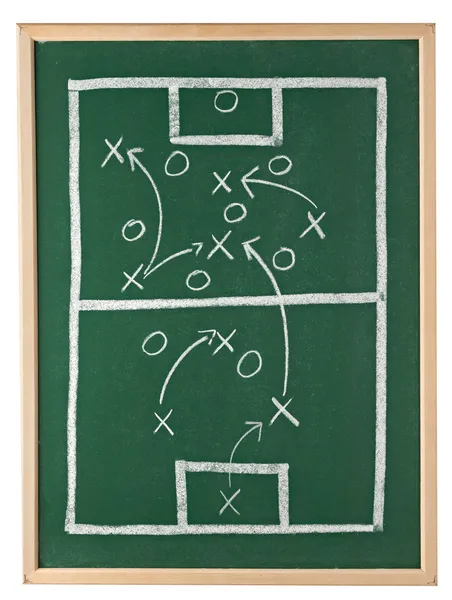 Close-up de uma tática de futebol desenhando em quadro-negro — Fotografia de Stock