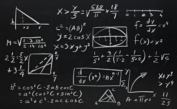 Close up of math formulas on a blackboard