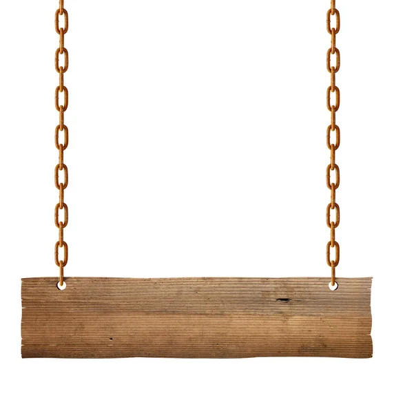 Wooden sign chain ropesignboard signpost — Stock Photo, Image