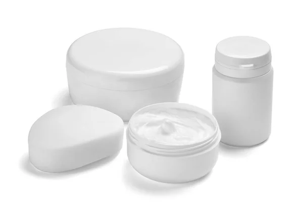 White cream container jar beauty moisturizer tube soap — Stock Photo, Image