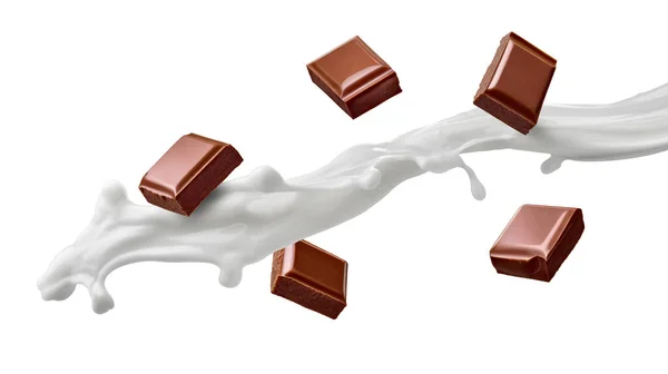 Chocolat morceau lait éclaboussure flux — Photo