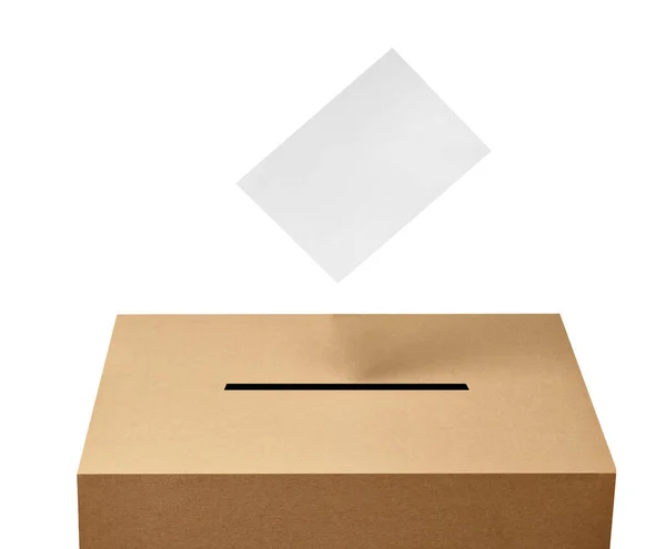 Urna do głosowania głosowanie referendum polityka elekt kobieta demokracja ręka wyborca latające powietrze — Zdjęcie stockowe