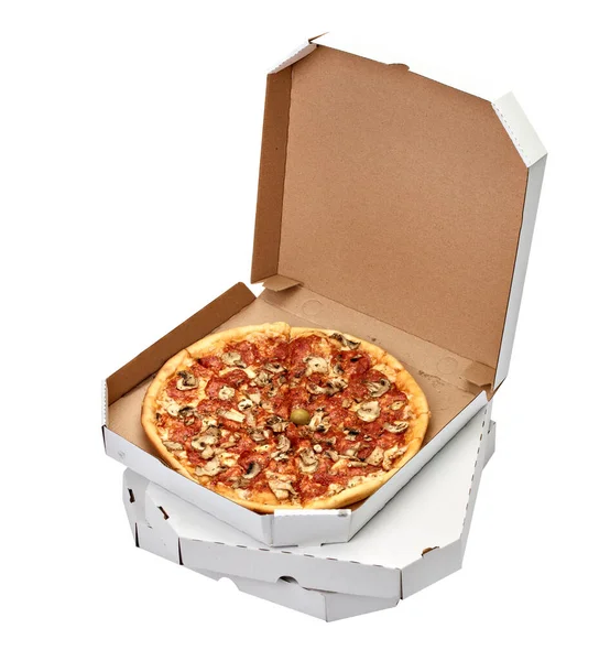 Pizza box food cardboard delivery package meal dinner lunch — Stock Photo, Image