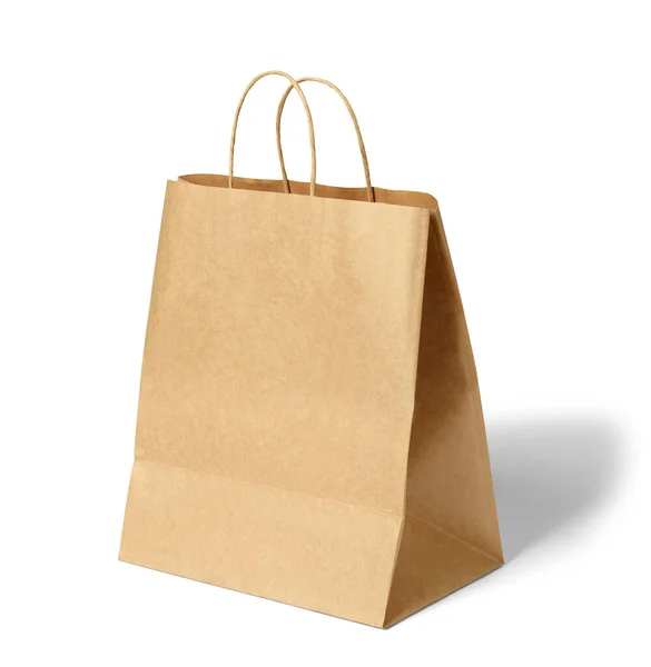 Bolsa de papel aislado paquete marrón en blanco bolsa de papel venta al por menor contenedor tienda de regalos tienda de diseño —  Fotos de Stock