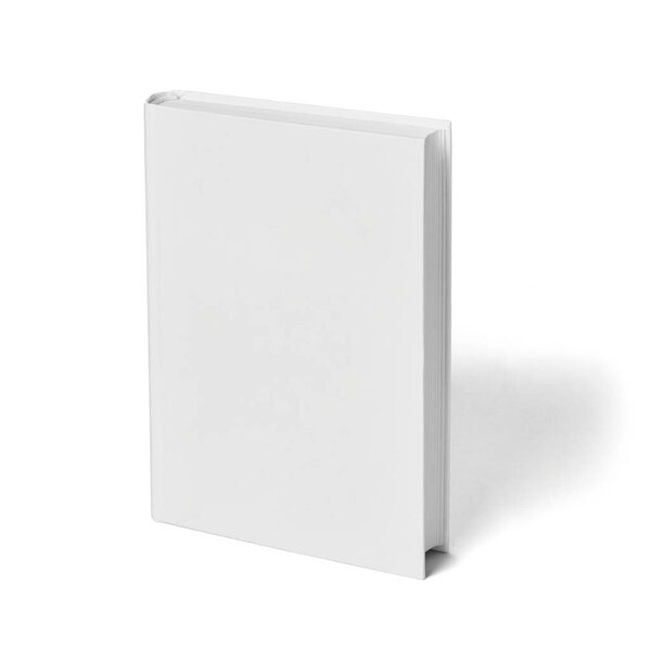 Close up of a white book template on white background
