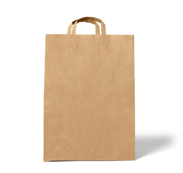 Bolsa de papel aislado paquete marrón en blanco bolsa de papel venta al por menor contenedor tienda de regalos tienda de diseño — Foto de Stock