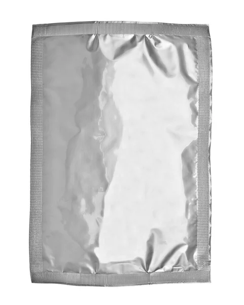 Blanc argent aluminium sac en papier paquet nourriture modèle boîte fond — Photo