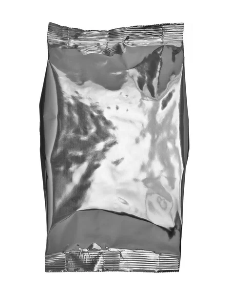 Beyaz gümüş alüminyum kağıt poşet yiyecek şablonu arka planı — Stok fotoğraf