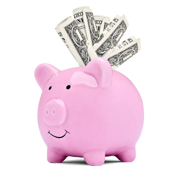 Finance saving money piggybank business investment banking piggy bank pig wealth dollar bill paper currency — Stock Photo, Image